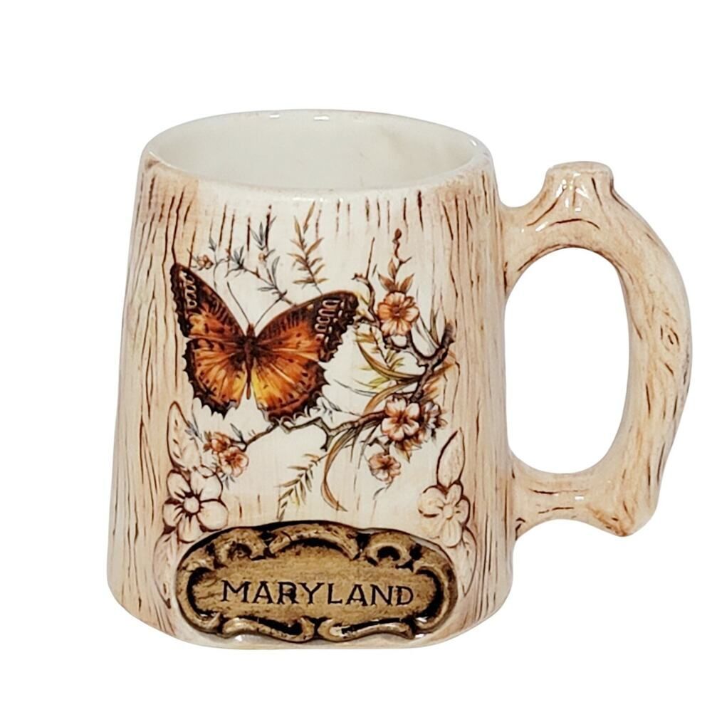 Vtg Treasure Craft Maryland Coffee Tea Cup Mug‎ Butterfly Made in USA Ceramic